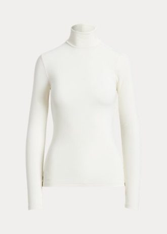 Cremefarbene Ralph Lauren Stretch Ribbed Turtleneck T-Shirts für Damen Cremefarbene Ralph Lauren Stretch Ribbed Turtleneck T-Shirts für Damen