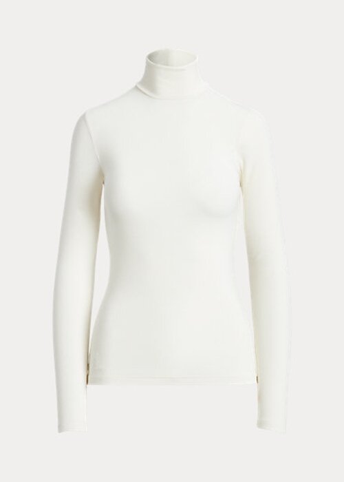 Cremefarbene Ralph Lauren Stretch Ribbed Turtleneck T-Shirts für Damen Cremefarbene Ralph Lauren Stretch Ribbed Turtleneck T-Shirts für Damen