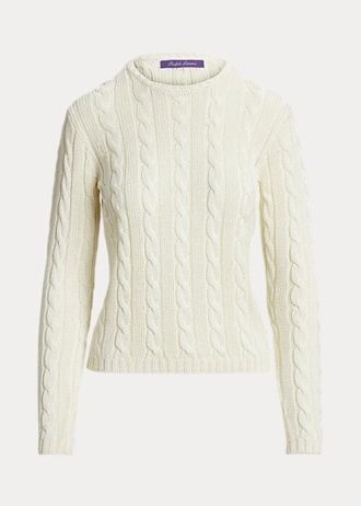 Cremefarbene Ralph Lauren-Strickpullover aus Seide mit Rundhalsausschnitt und Zopfmuster für Damen