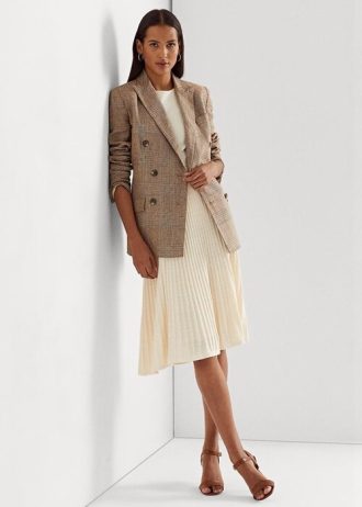 Cremefarbene Ralph Lauren Strickröcke aus Leinen und Baumwolle für Damen