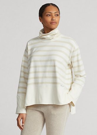 Cremefarbene Ralph Lauren Striped Performance Fleece Pullover für Damen