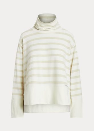 Cremefarbene Ralph Lauren Striped Performance Fleece Pullover für Damen