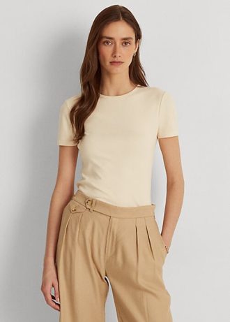 Cremefarbene Ralph Lauren T-Shirts aus Stretch-Baumwolle für Damen Cremefarbene Ralph Lauren T-Shirts aus Stretch-Baumwolle für Damen