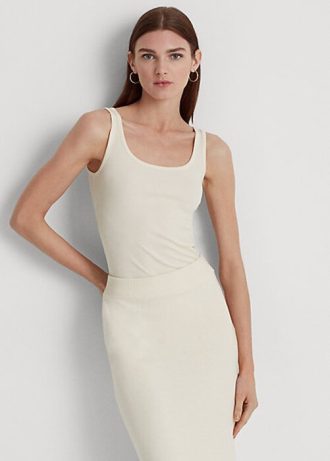 Cremefarbene Ralph Lauren Tanktops aus Baumwollmischung für Damen