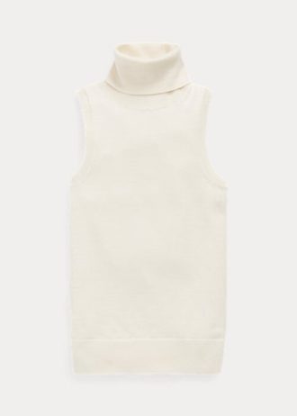 Cremefarbene ärmellose Rollkragenpullover aus Wolle von Ralph Lauren für Damen