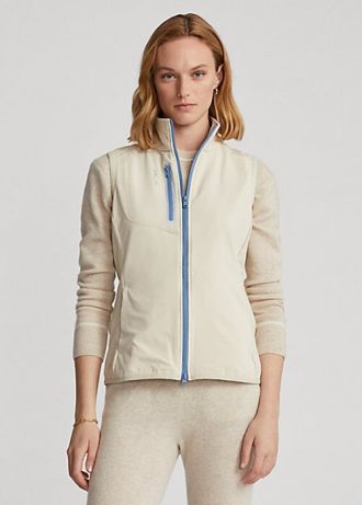 Cremefarbene ärmellose Terry-Weste mit durchgehendem Reißverschluss für Damen von Ralph Lauren