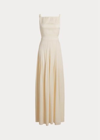 Cremefarbenes Abendkleid „Talbert“ von Ralph Lauren aus Crêpe-Satin mit Rücken