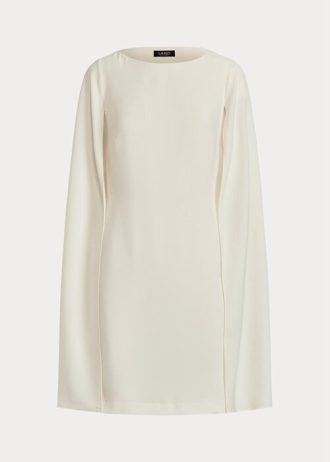 Cremefarbenes Cocktailkleid aus Georgette mit Cape-Muster von Ralph Lauren für Damen