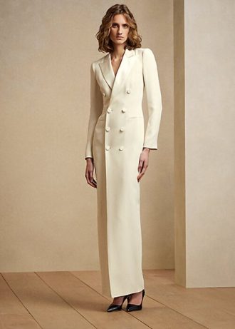 Cremefarbenes Smokingkleid „Kristian“ aus Seide von Ralph Lauren für Damen