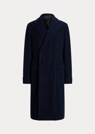 Dunkelblaue Herrenmäntel aus handgefertigter Wolle mit Fischgrätenmuster von Ralph Lauren