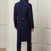 Dunkelblaue Herrenmäntel aus handgefertigter Wolle mit Fischgrätenmuster von Ralph Lauren Dunkelblaue Herrenmäntel aus handgefertigter Wolle mit Fischgrätenmuster von Ralph Lauren