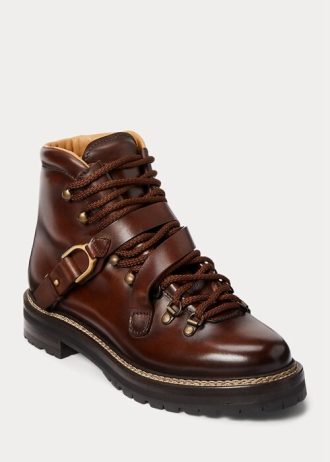 Dunkelbraune handgebrannte Damenstiefel von Ralph Lauren Dimicia Welington