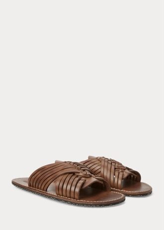 Dunkelbraune Herren-Hausschuhe aus geflochtenem Leder von Ralph Lauren