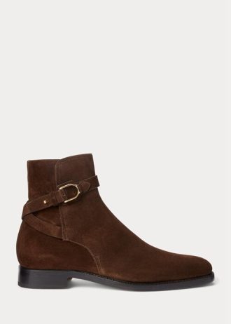Dunkelbraune Herrenstiefel von Ralph Lauren Welington aus Kalbswildleder