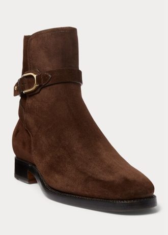 Dunkelbraune Herrenstiefel von Ralph Lauren Welington aus Kalbswildleder