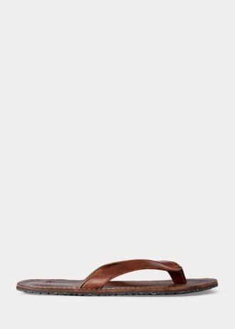 Dunkelbraune Ralph Lauren Leder-Flip-Flops für Herren