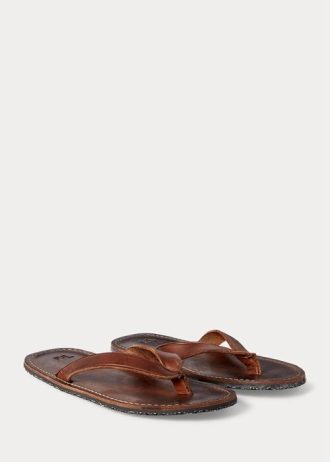 Dunkelbraune Ralph Lauren Leder-Flip-Flops für Herren
