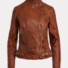 Dunkelbraune Ralph Lauren Leder-Motorradjacken für Damen Dunkelbraune Ralph Lauren Leder-Motorradjacken für Damen