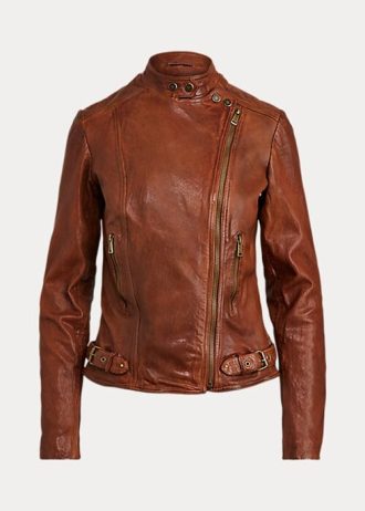 Dunkelbraune Ralph Lauren Leder-Motorradjacken für Damen Dunkelbraune Ralph Lauren Leder-Motorradjacken für Damen