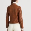 Dunkelbraune Ralph Lauren Leder-Motorradjacken für Damen Dunkelbraune Ralph Lauren Leder-Motorradjacken für Damen