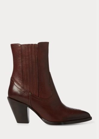 Dunkelbraune Ralph Lauren Lowrey Cowboystiefel aus Leder für Damen