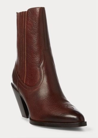 Dunkelbraune Ralph Lauren Lowrey Cowboystiefel aus Leder für Damen