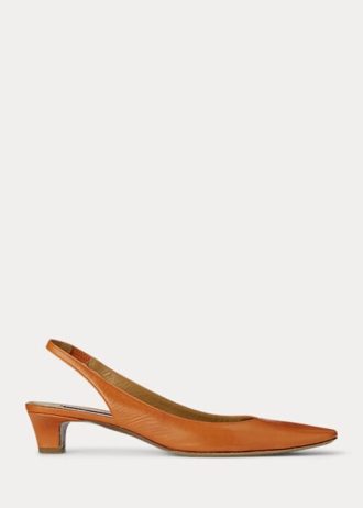 Dunkelgelbe Ralph Lauren Kels Slingback-Pumps aus Leder für Damen