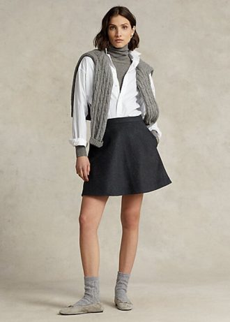 Dunkelgraue A-Linien-Röcke aus Melton-Wolle und Kaschmir von Ralph Lauren für Damen
