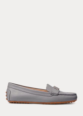 Dunkelgraue Ralph Lauren Barnsbury Driver-Loafer aus Nappaleder für Damen