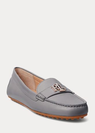 Dunkelgraue Ralph Lauren Barnsbury Driver-Loafer aus Nappaleder für Damen