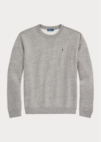 Dunkelgraue Ralph Lauren Fleece-Pullover mit Rundhalsausschnitt für Damen