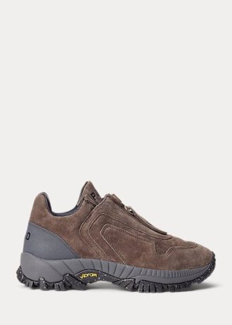 Dunkelgraue Ralph Lauren Grayson Sneakers aus Kalbswildleder mit Reißverschluss für Damen