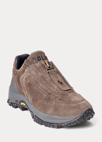 Dunkelgraue Ralph Lauren Grayson Sneakers aus Kalbswildleder mit Reißverschluss für Damen