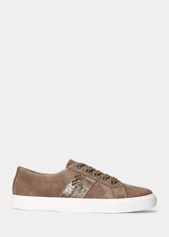 Dunkelgraue Ralph Lauren Janson II Wildleder-Sneakers mit Lederbesatz für Damen Dunkelgraue Ralph Lauren Janson II Wildleder-Sneakers mit Lederbesatz für Damen
