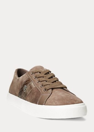 Dunkelgraue Ralph Lauren Janson II Wildleder-Sneakers mit Lederbesatz für Damen Dunkelgraue Ralph Lauren Janson II Wildleder-Sneakers mit Lederbesatz für Damen