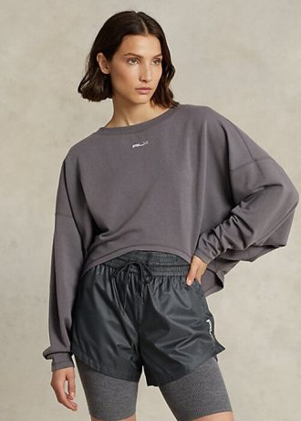 Dunkelgraue Ralph Lauren Oversize-Sweatshirts aus Stretch-Fleece für Damen