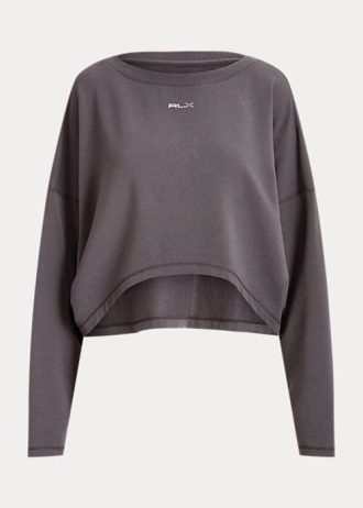 Dunkelgraue Ralph Lauren Oversize-Sweatshirts aus Stretch-Fleece für Damen