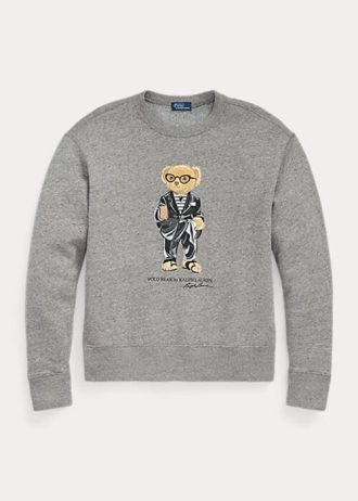 Dunkelgraue Ralph Lauren Polo Bear Fleece-Sweatshirts mit Rundhalsausschnitt für Damen