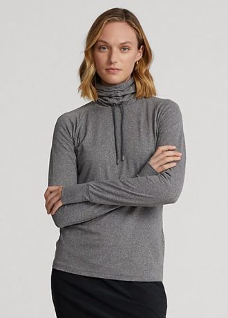 Dunkelgraue Ralph Lauren Trichterhals-Jersey-Pullover-Sweatshirts für Damen