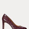 Dunkelrote Ralph Lauren Camila Heels aus geprägtem Leder für Damen Dunkelrote Ralph Lauren Camila Heels aus geprägtem Leder für Damen