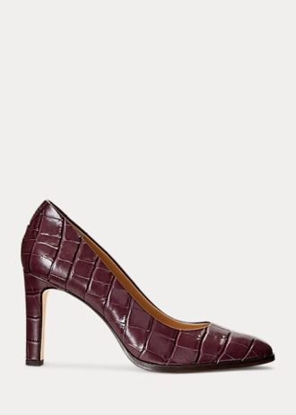Dunkelrote Ralph Lauren Camila Heels aus geprägtem Leder für Damen