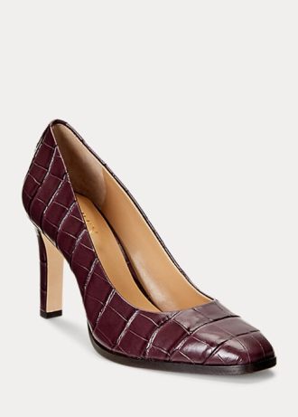 Dunkelrote Ralph Lauren Camila Heels aus geprägtem Leder für Damen