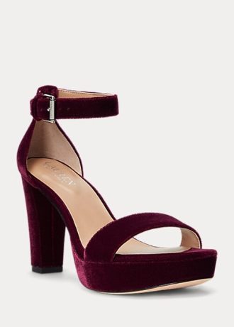 Dunkelrote Ralph Lauren Sylvia Samt-Pumps für Damen