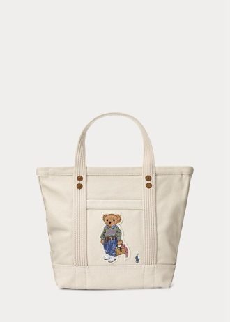 Ecru Multi Damen Ralph Lauren Canvas Kleine New Orleans Polo Bear Tragetaschen