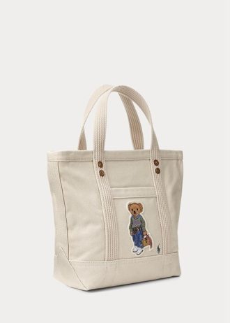 Ecru Multi Damen Ralph Lauren Canvas Kleine New Orleans Polo Bear Tragetaschen