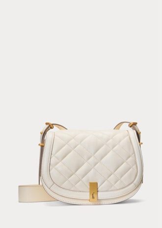 Elfenbeinfarbene Satteltaschen aus gestepptem Leder für Damen von Ralph Lauren Polo ID
