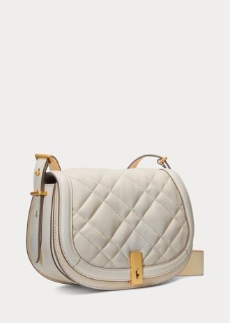 Elfenbeinfarbene Satteltaschen aus gestepptem Leder für Damen von Ralph Lauren Polo ID