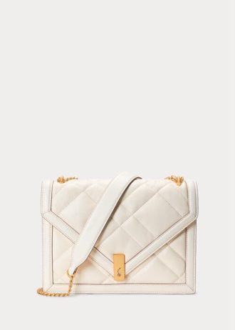 Elfenbeinfarbene Umhängetaschen aus gestepptem Leder von Ralph Lauren Polo ID für Damen