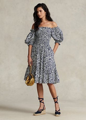 Flower Damen Ralph Lauren Florales Baumwollkleid mit Blousonärmeln