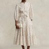 Flower Damen Ralph Lauren Gestuftes Baumwollkleid mit Gürtel und Blumenmuster Flower Damen Ralph Lauren Gestuftes Baumwollkleid mit Gürtel und Blumenmuster